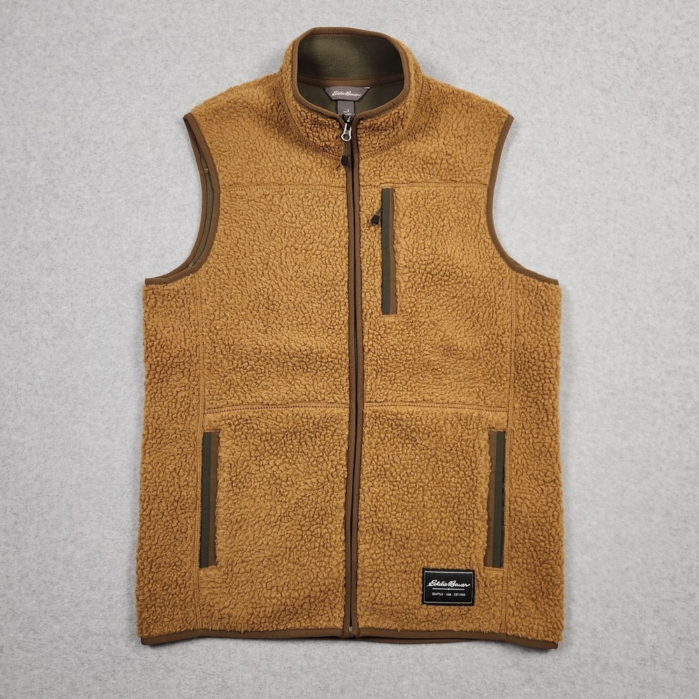Eddie Bauer Vest Mens Small Brown Chilali Shearling Fleece Full Zip Sherpa